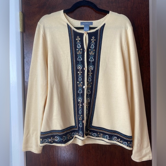 Vintage Koret Beaded Yellow Sweater, M - Picture 1 of 5